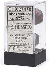 Chessex Dice: 7 Set Polyhedral Velvet Black Red CHX27478